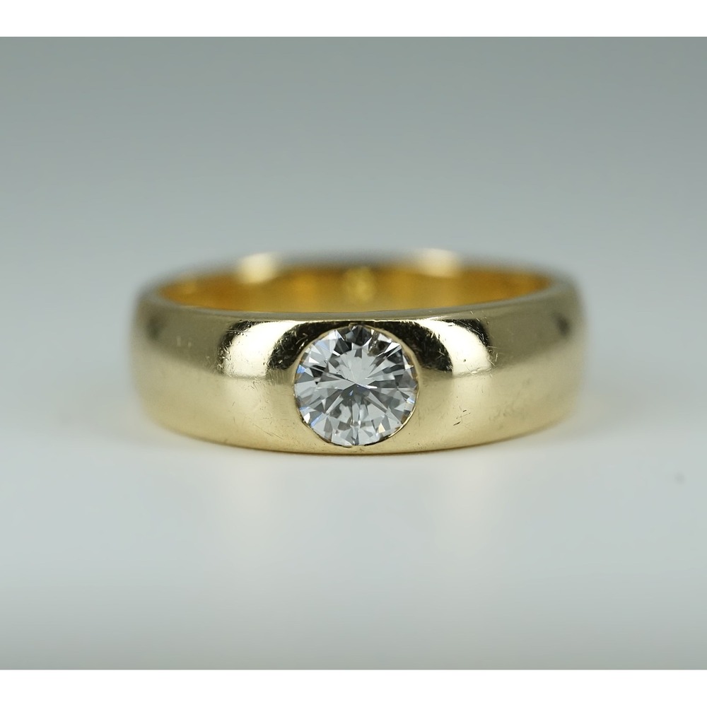 .50 ct Bezel Flush 18k Solid Yellow Gold Natural Diamond Ring - Thick Band 7.86g - Picture 6 of 10